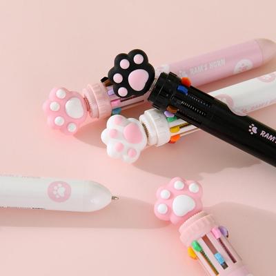 Chenxi Cute Cat Paw Multi-Color Ballpoint Pen – 10-Color Clickable Planner for Students