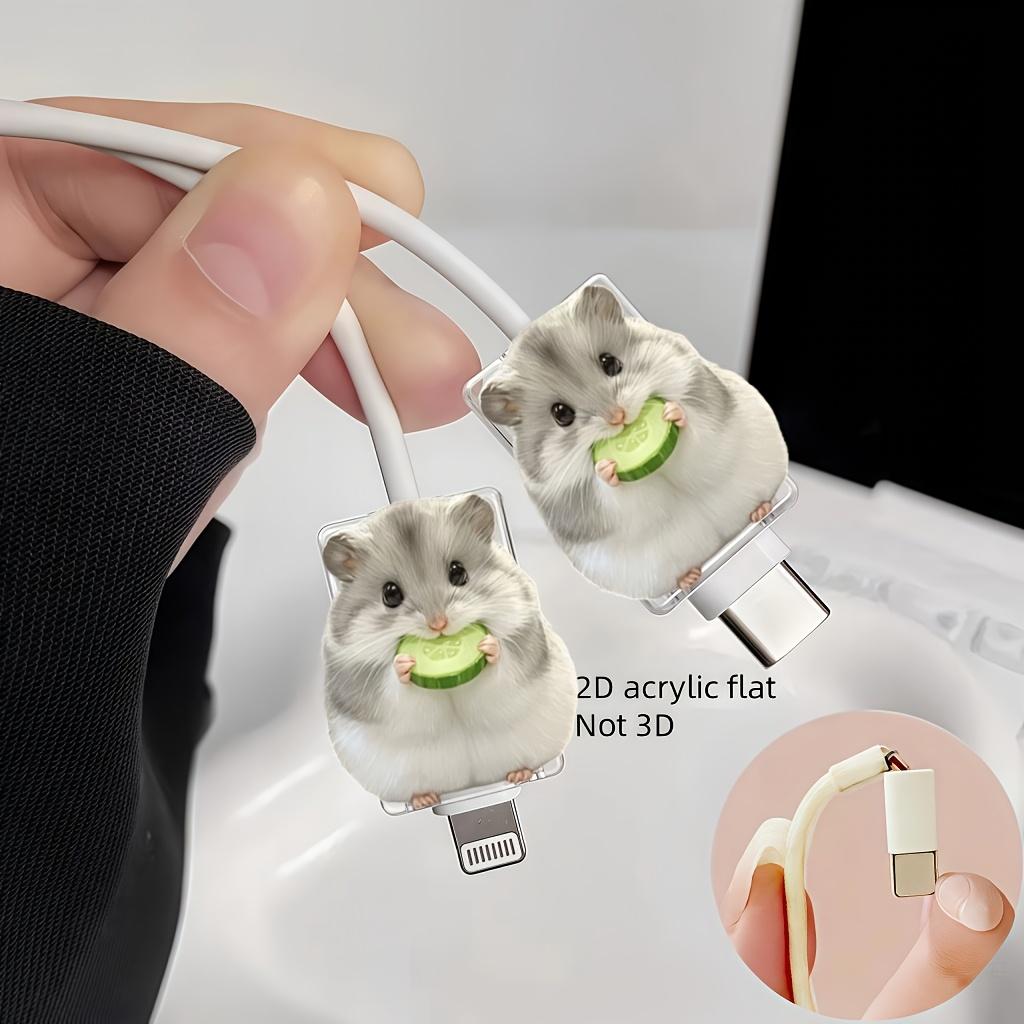 4PCS Cute Hamster Data Cable Protector with Cucumber, Anti-Breakage, Type-C Phone Cable Protector, Beautiful And Durable