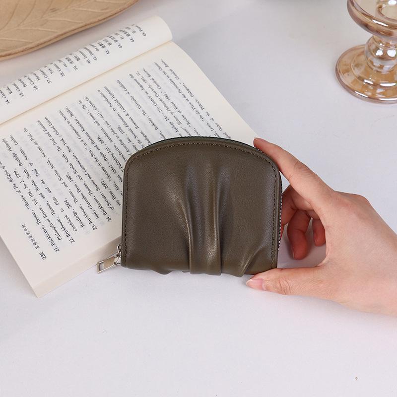 Portfel damski kompaktowy w stylu koreańskim, plisowany - Uroczy, jednolity kolor, wszechstronna portmonetka