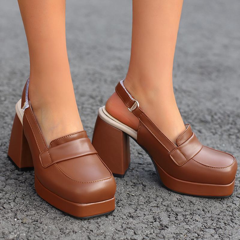 Women's high-heeled sandals spring and summer new waterproof table thick heel large size solid color bag head sandals