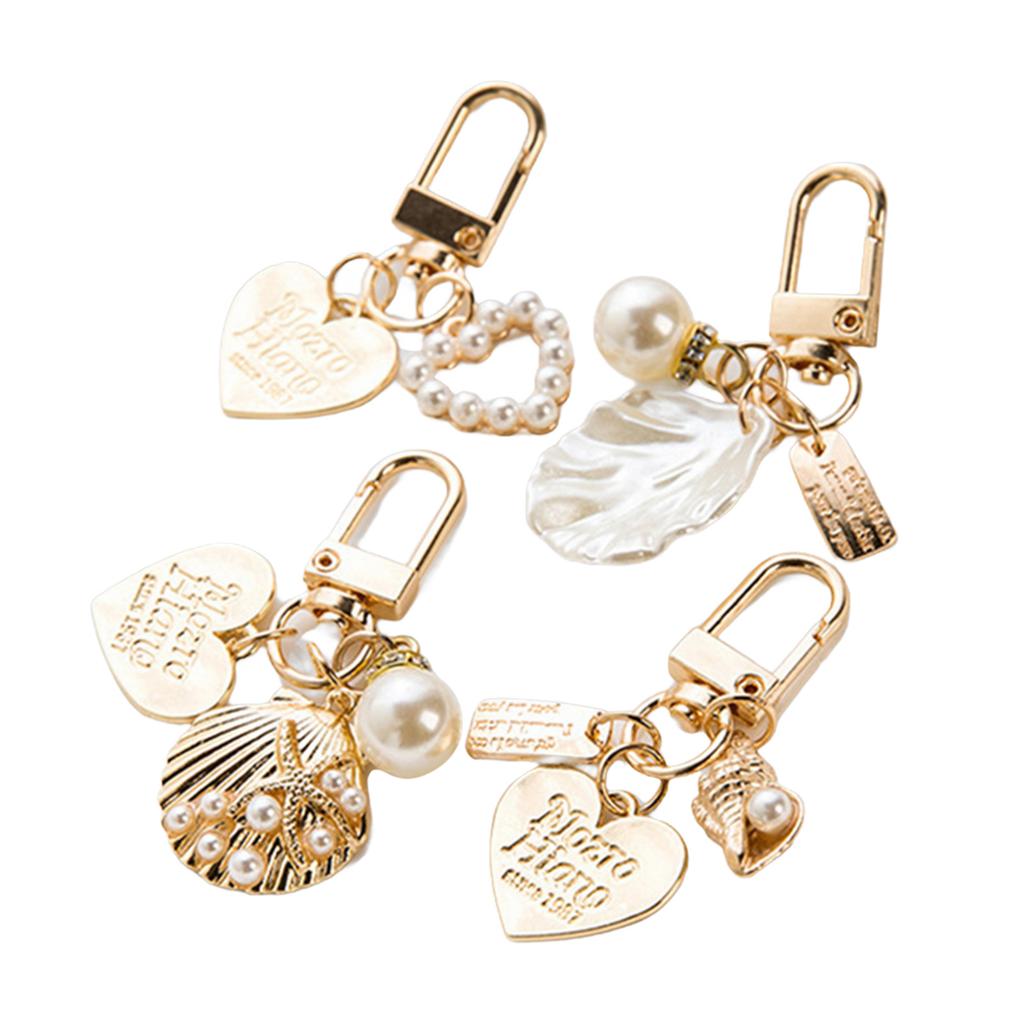 4 Pcs Pendentif Cœur Porte-clés Coquillage Porte-clés Thème Océan Porte-clés Porte-clés Accessoires pour Femmes Charme Sac Bagage