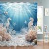 Ocean Animals Shower Curtains,Dolphin Sea Turtle Fish Coral Underwater Cave Scenery Fabric Children Bath Curtain Bathroom Decor