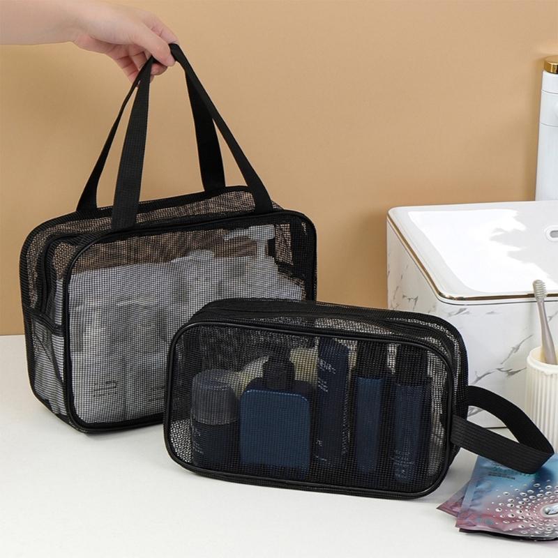 Ventilated Travel Cosmetic Bag With Adjustable Handle Portable Meshes Design For Bathroom Essential Storage