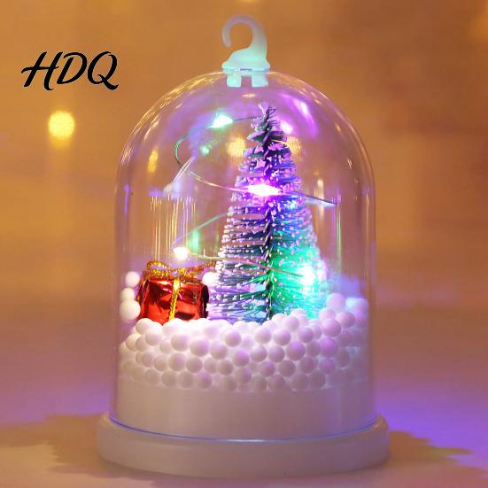 Portable Festive Night Lamp Christmas Tree In Dome with LED Light Mini Cedar Light Up Cute Winter Home Decor Ornament Battery Powered Decorative