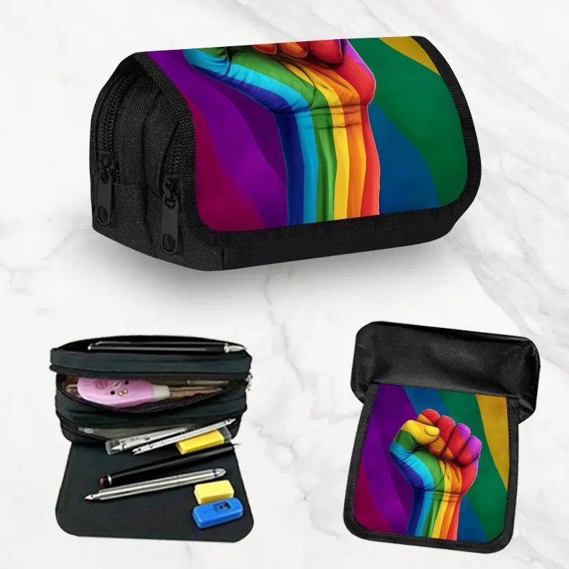 1pc Rainbow Pride Design Double Layer Flip Pencil Case--Large Capacity Zipper Closure, Suitable for Schools, Offices and Travel, Ideal Birthday/holida