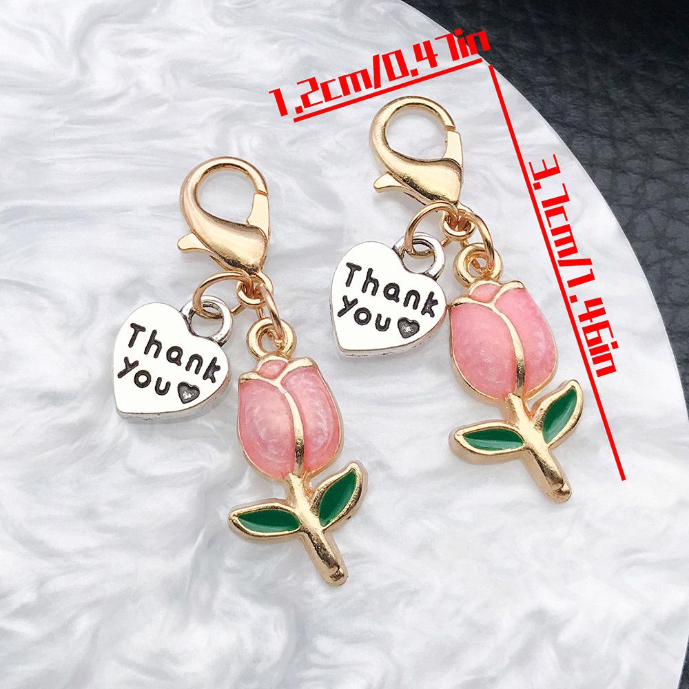 White Tulip Heart Pendant with Lobster Clasp - Stylish Hanging Bag Ornament