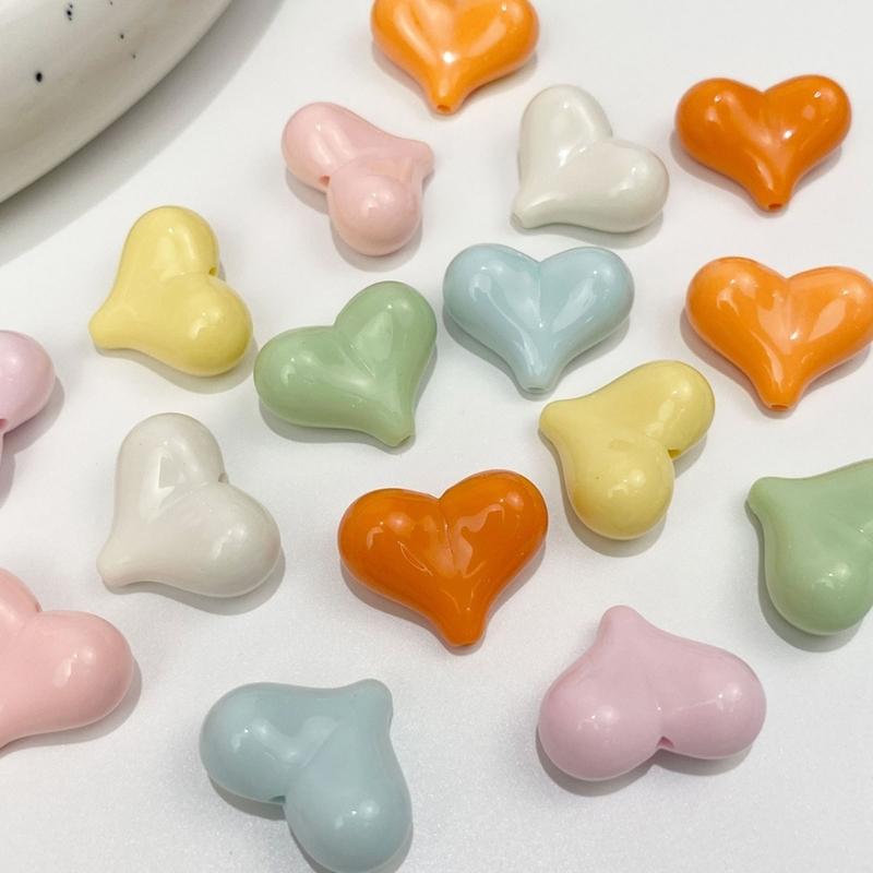 Heart Loose Beads Acrylic Heart Bead Spacer Beads for DIY Phone Wrist Strap Bracelets Earrings Jewelry Making Supplies