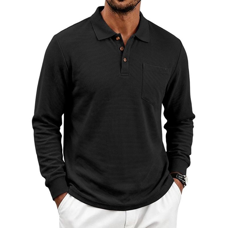 Men's Polo Collared Pocket Long Sleeve T-Shirt Solid Color Casual Top Casual Everyday Outfit