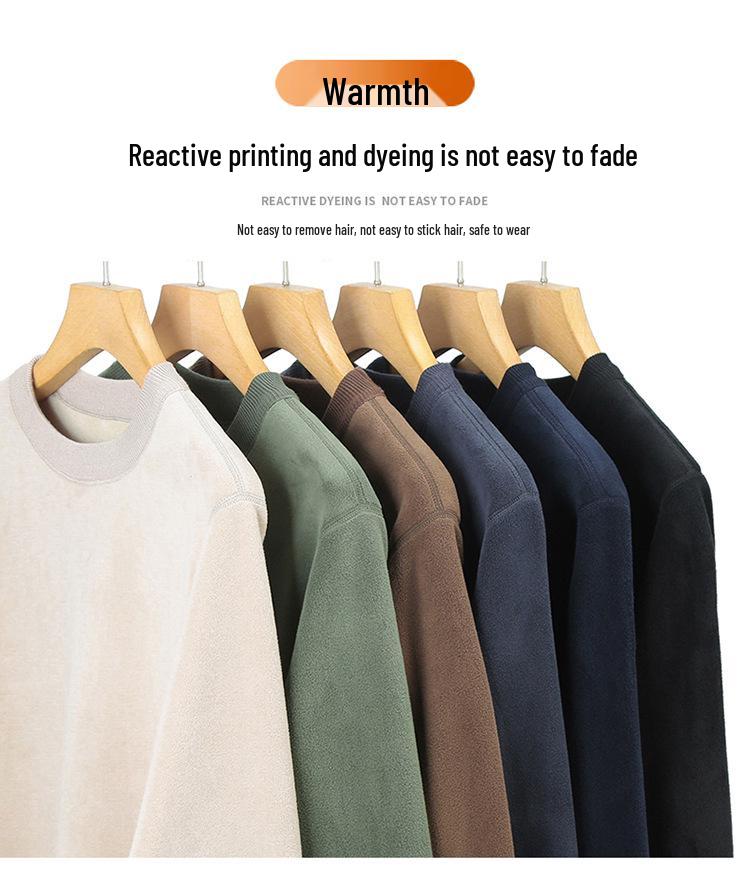 Men's Winter Fleece Thicken Hoodie - Round Neck, Plus Velvet, Long Sleeve Base Layer Sweater