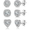 Hypoallergenic Silver Stud Earrings for Women Cubic Zirconia Halo Round Heart Square Diamond Large Silver Stud Set Earring