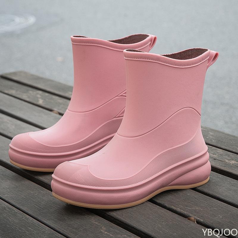 New Women's Rain Boots Waterproof Solid Color Rain Shoes Fashion Low Cut Rubber Shoe Comfortable Non Slip Ladies Shoes Mujer