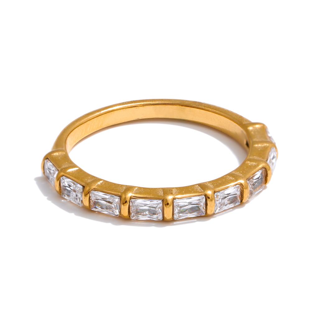 

Yhpup 678# Delicate Shiny Cubic Zirconia Golden Ring 316L Stainless Steel Fashion Chic Jewelry for Women PVD Plated Accessories 6