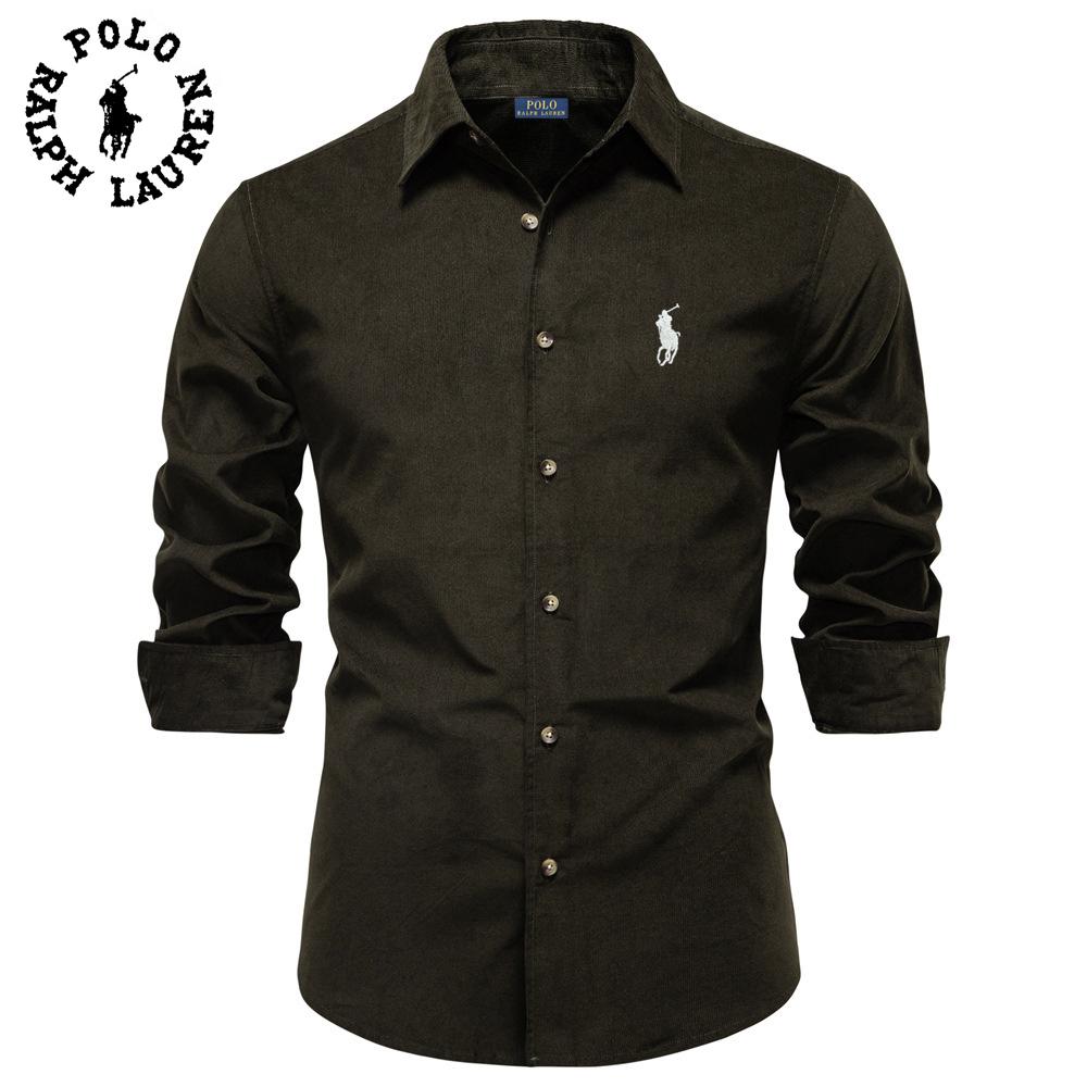 

Polo Ralph Lauren 2025 Осень и Зима Вышивка Новая Мужская Вельветовая Рубашка из Чистого Хлопка с Отложным Воротником, Повседневная Деловая Рубашка с Длинным Рукавом XXL