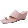 Clip thumb slope heel thick sole high heel beach shoes square head summer fashion casual thin feet literally cool slippers women's shoes