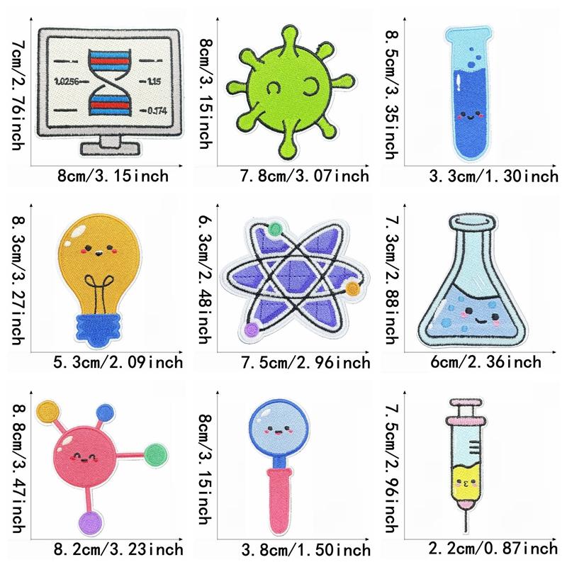 10pcs /Lots Laboratory Embroidered Patches Diy Cute Cartoon Patch Hats Bags Jackets Sew Embroidery Applique Clothing Decoration 