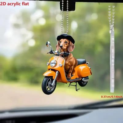New Hat Puppy Car Pendant Acrylic Flat Car Rearview Mirror Decoration Home Pendant Christmas Tree Pendant