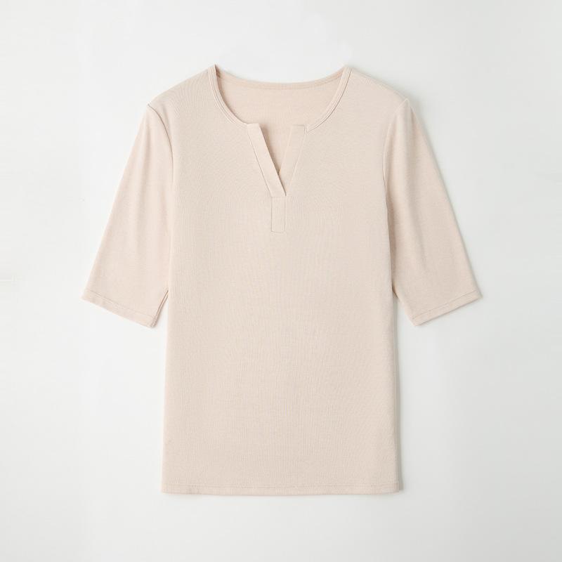 Tencel wool blended five-quarter-sleeved top autumn new simple soft waxy stacked knitted fabric bottoming shirt