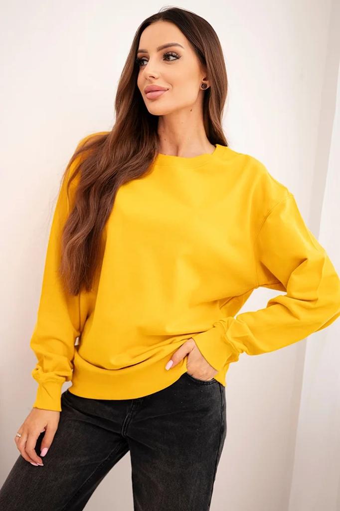 Bluza Damska Pętelkowa Bawełniana Basic Z Okrągłym Dekoltem Musztardowa M