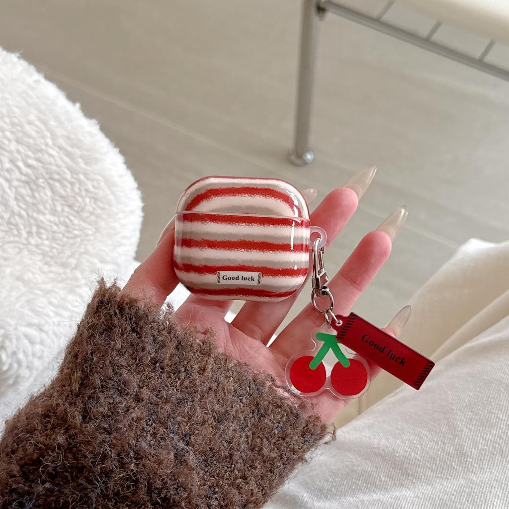 ins niche retro red striped cherry for airpodspro1 protective case airpods 1st generation earphone cover