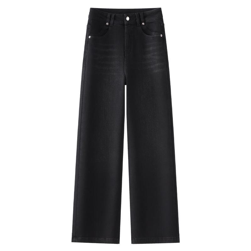 

2024 Women s High-Waist Black Wide-Leg Jeans – Spring/Fall Slimming Straight Fit Pants XL
