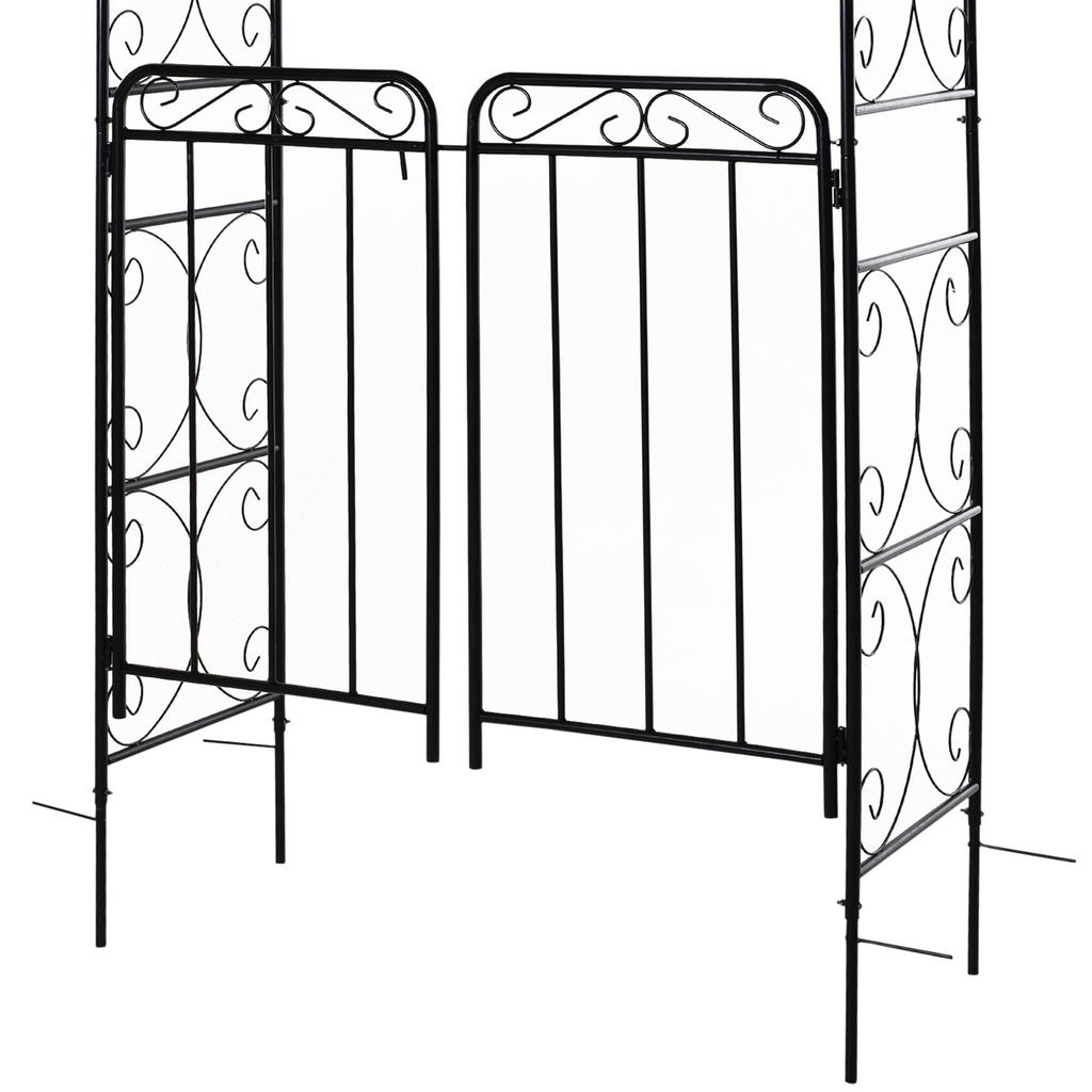 Garden Decorative Metal Arch with Gate Outdoor Patio Trellis Arbor for Climbing Plant Archway Antique Black - 108L X 45W X 215Hcm