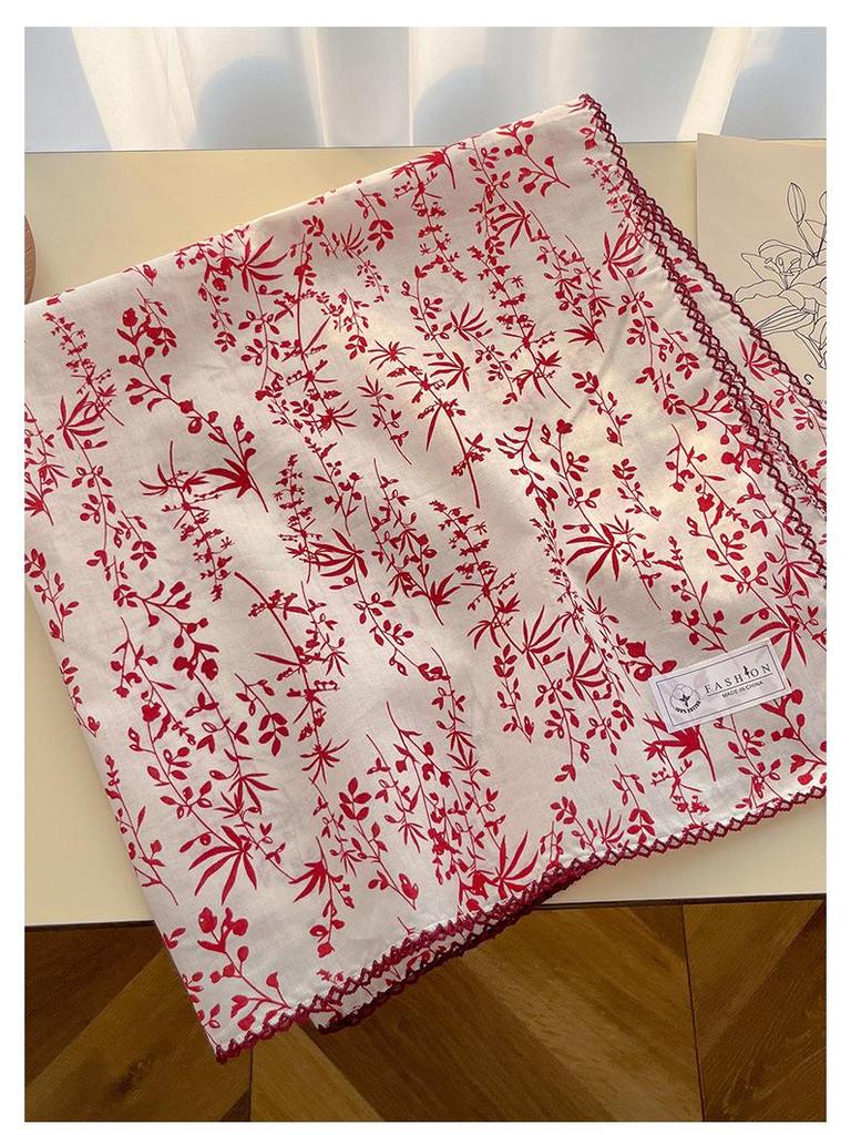 Women's Retro Floral Silk Cotton Scarf: Black Rice Square, Hair Band, Neck Warmer, Headscarf - Spring/Summer.