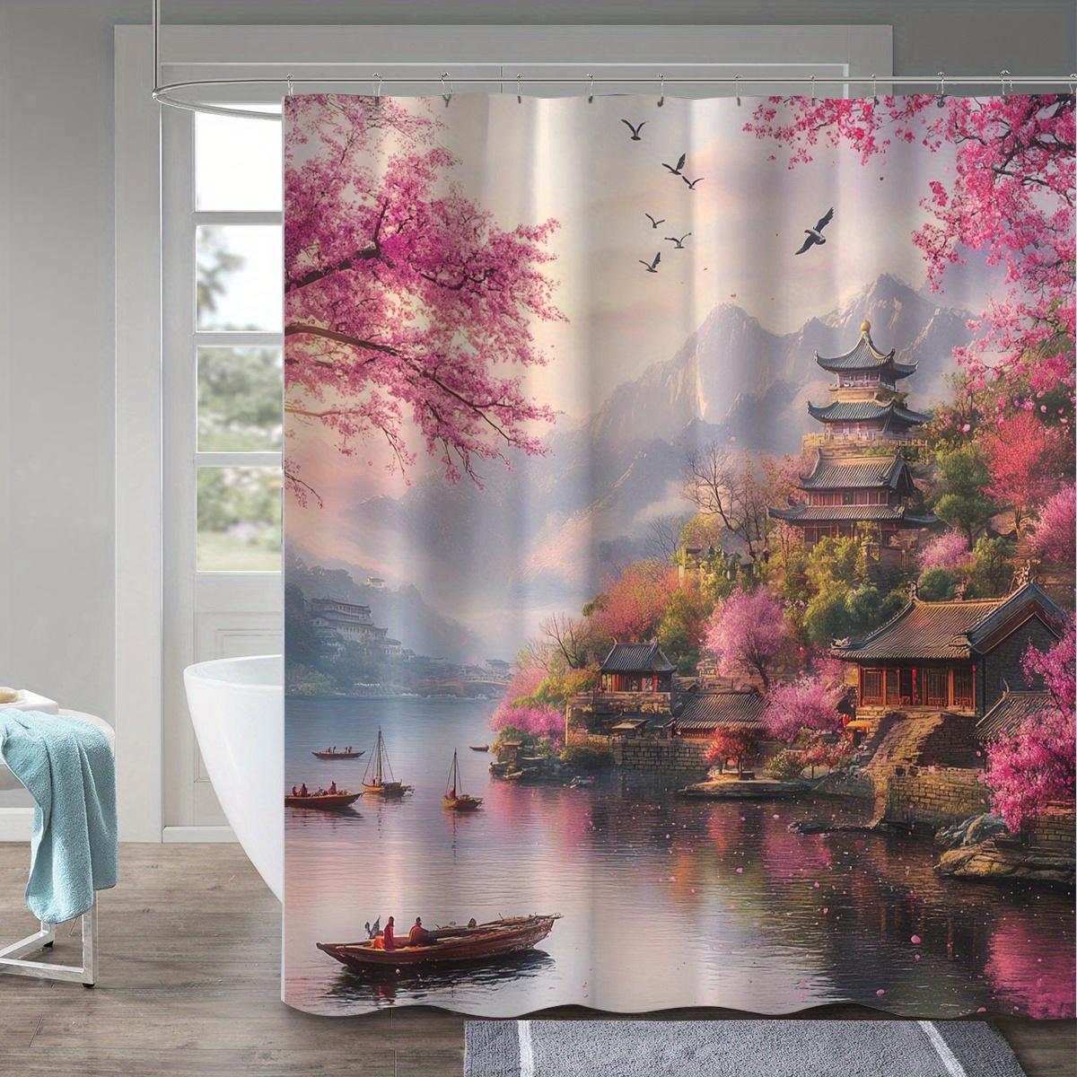 

Traditional Chinese Jiangjing Scene Shower Curtain - Digital Print, Machine Washable, Tranquil Design, All-Season Bathroom Decor W60H190(CM)-1 Pcs
