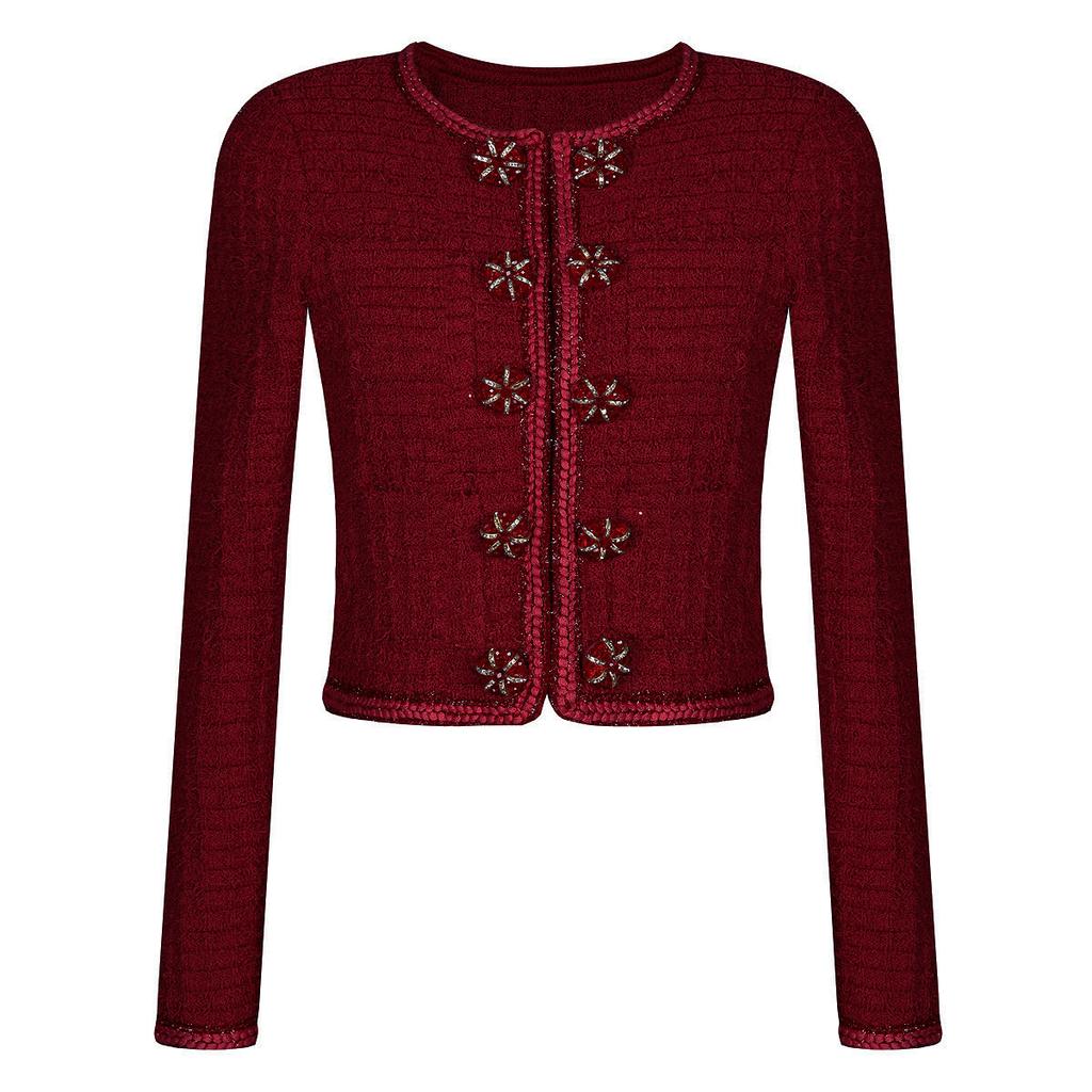 High-end quality spot spring and autumn new knitted Internet celebrity flower long-sleeved top jacket + trousers suit women 25252