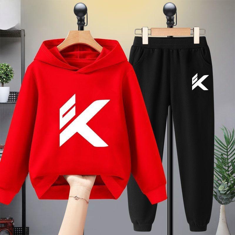 Children's Personalized Letter K Printed Pattern Hooded Top+pants Casual Sports Set