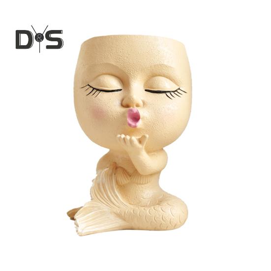 Face Planter Pot with Drainage Hole Resin Kissing Women Head Figurine Flowerpot Indoor Outdoor Plants Container Home Balcony Garden Decoration