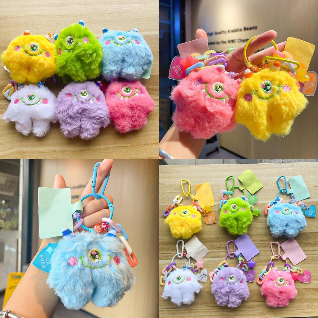 Adorable Plush Monster Keychain Soft Long-haired Toy Perfect For Backpacks And Cars
