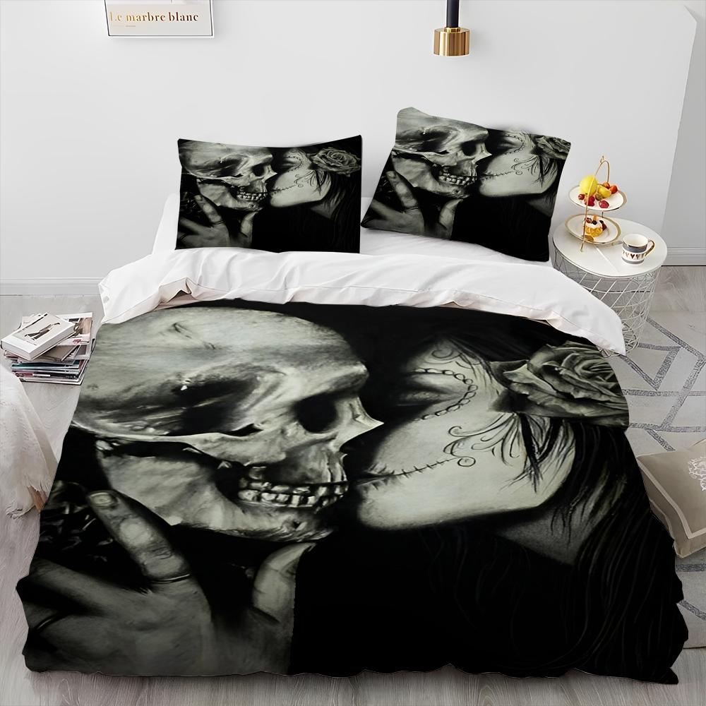3D Horror Gothic Female Skull Dead Girl Comforter Bedding Set,Duvet Cover Bed Set Quilt Cover Pillowcase,Queen Size Bedding Set