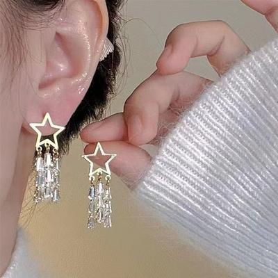 Silver Needle Long Tassel Earrings Women Fashion Light Luxury Star Drop Earrings Gold