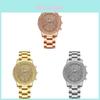 Womens Stylish Diamond Embellished Round Steel Wristwatch With 24h Indicator And Quartz Movement