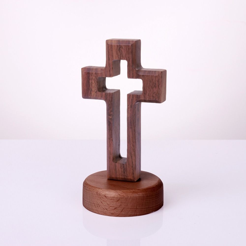 Standing Wooden Crosses Vintage Crucifix Sculpture Art Religious Crosses Ornament Desktop