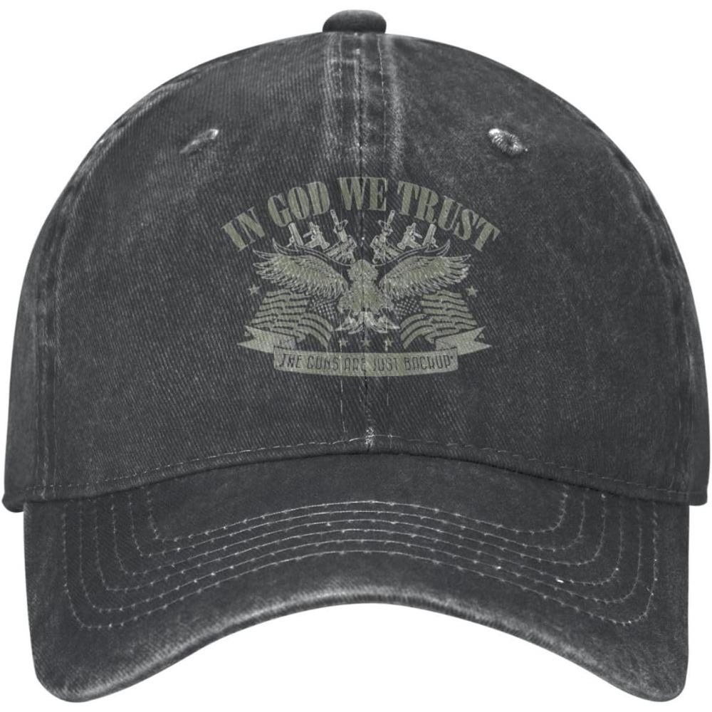 

Adjustable Strapback Hat in God We Trust Guns are Just A Backup hat Vintage Trucker Cap Unisex Adult Baseball Cap