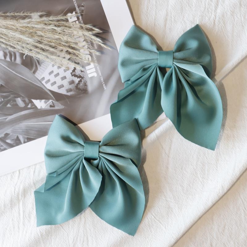2PCS Legant Bow Ribbon Hair Clip Fashion Simple Solid Satin Spring Clip Hair Pin Retro Headband  Clips Girls Hair Accessories