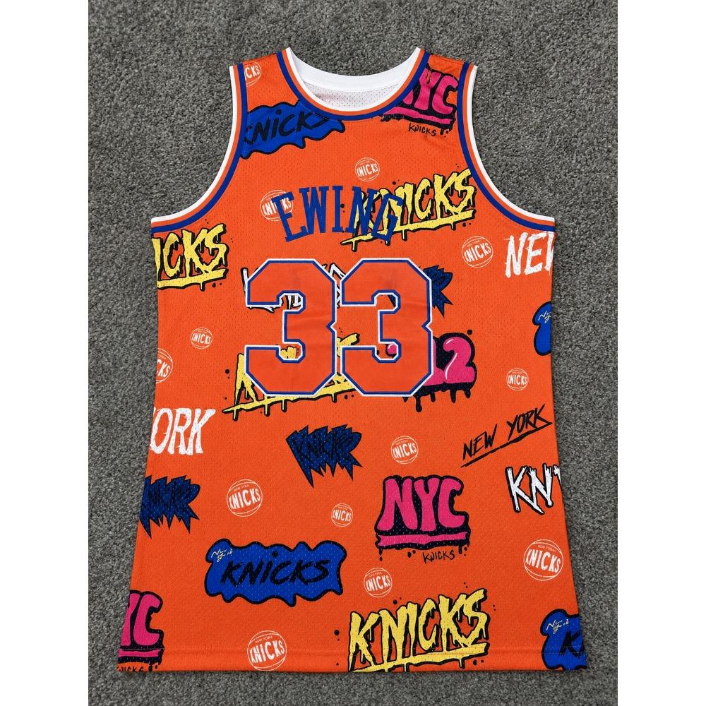 33 New York Knicks Graffiti Basketball Jersey Splash Art Print Breathable Mesh Sleeveless Fan Sport Tank Uniform Kids and Family
