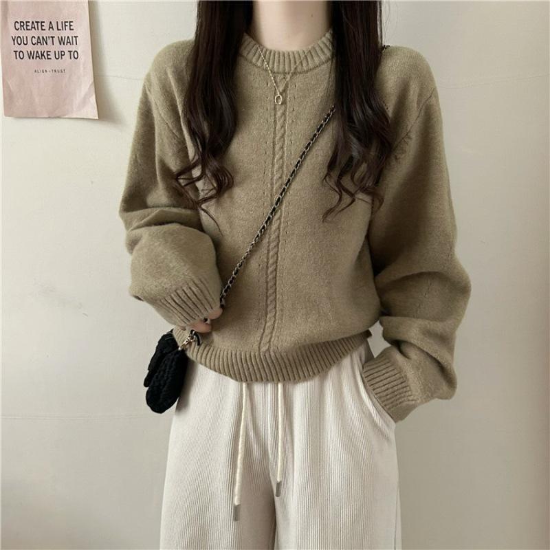 Solid color simple casual knitted bottoming shirt women s autumn and winter new loose pullover sweater with top inside One Size верблюд