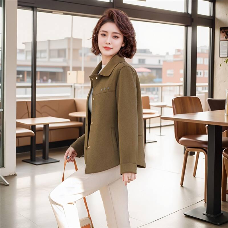 Stylish Double-Sided Wool Coat for Middle-Aged Women - Short, Trendy Spring & Autumn Wear