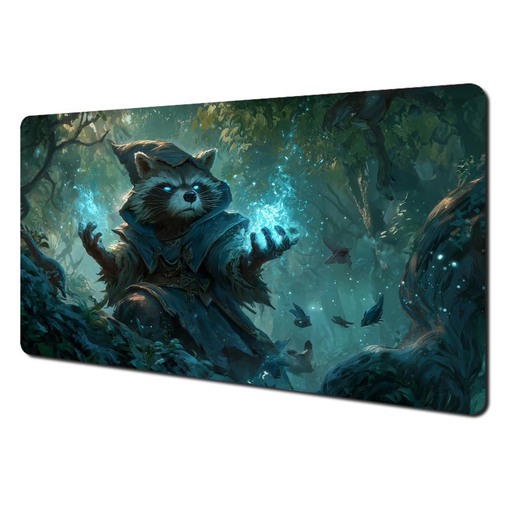 Magic Card Playmat with zone Fantasy Forest magic raccoon MTG playmat gathering gaming mats Desk Mat Commander Battle playmat 800x300x2mm