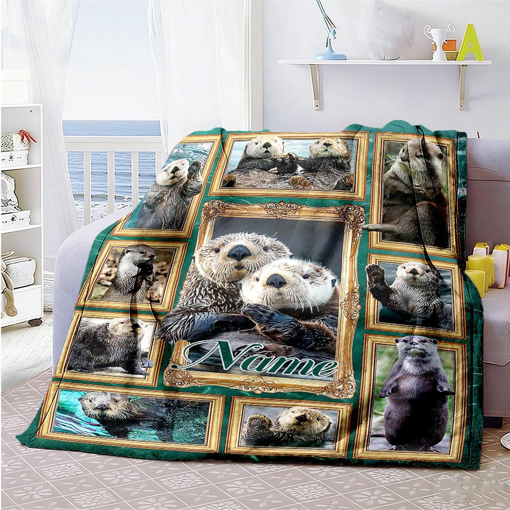 Otter Animal Customize Text Blanket Gift Personalized Blanket Soft Warm Cozy Suitable for Seaside Office Home Decor Picnics for All Occasions