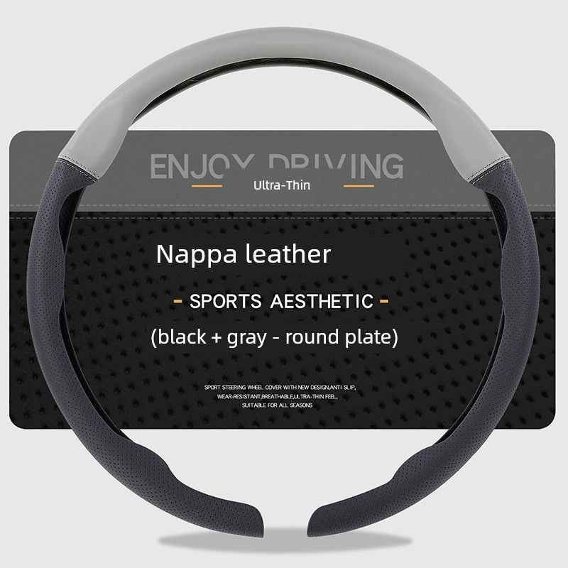 

Wheel Cover, Ultra-Thin, Breathable, Anti-Slip, Sweat-Absorbent, New Style, Suitable for Both Men and Women, Made of Nappa Leather, for Summer Use [Black + Gray Round] Nappa Leather