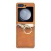For Samsung Galaxy Z Flip7 FE 5G/Z Flip6 5G Case Metal Ring Card Holder Leather Coated PC Phone Cover