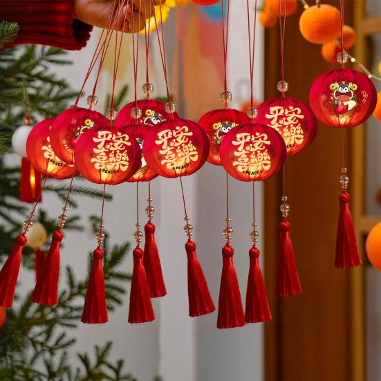 Chinese New Year Hanging Lanterns Small Lighted Red Lantern with Tassel for New Year Spring Festival Wedding Party Decor