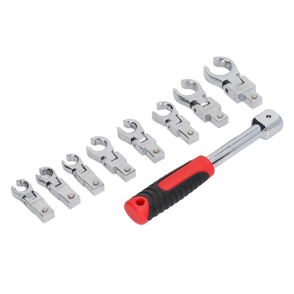 9Pcs Replaceable Wrench Set Flexible Head 180° Rotating Torsion Wrench with Handle