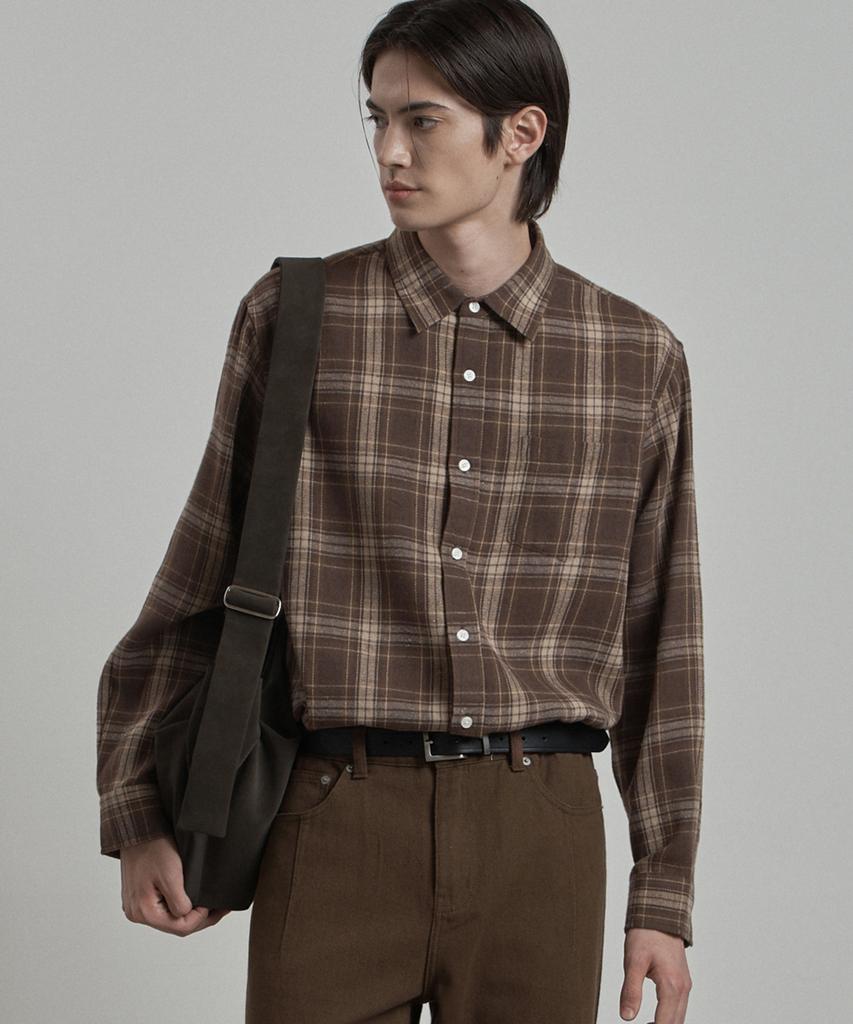 WORK ON BODY OFF Norma Semi-Overfit Check Shirt [Brown]