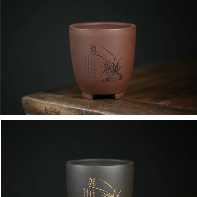 Purple Sand Flowerpot Succulents Yulu Stone Flower Balcony Potted Plant Pot Creative Gardening Ceramic Hand-painted Small Orchid