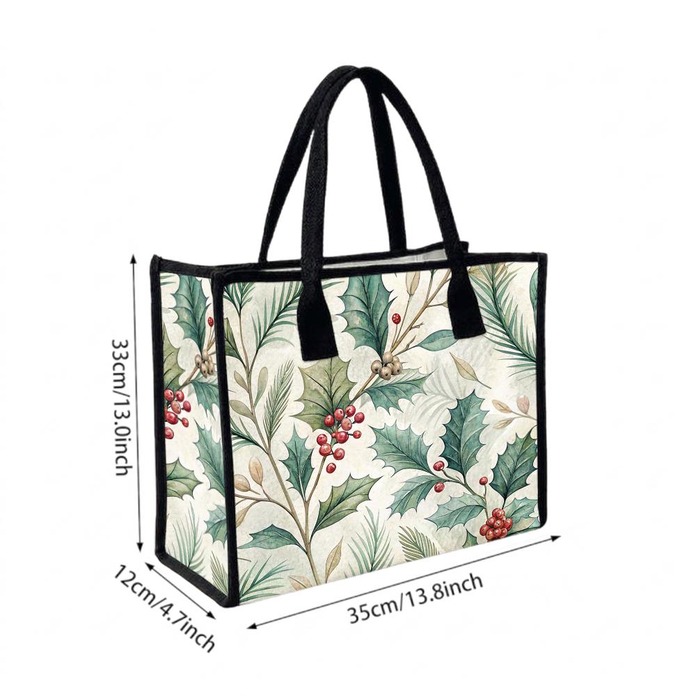 Winter Holly Berry Print Tote Bag Fashion Daily Casual Shoulder Handbag