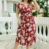 Women's New V-neck Tie Belt Big Size Loose Mid-length Dresses